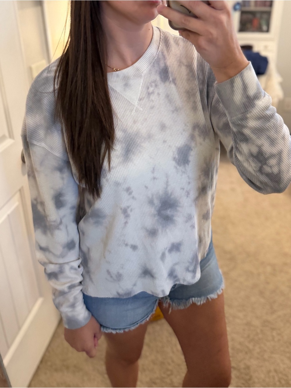 Hollister Light Blue and Gray Tie-Dye Long Sleeve Tee